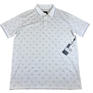 Platini Mens 2XL White Western Print Sports Polo‎ Shirt Modern Fit Short Sleeve